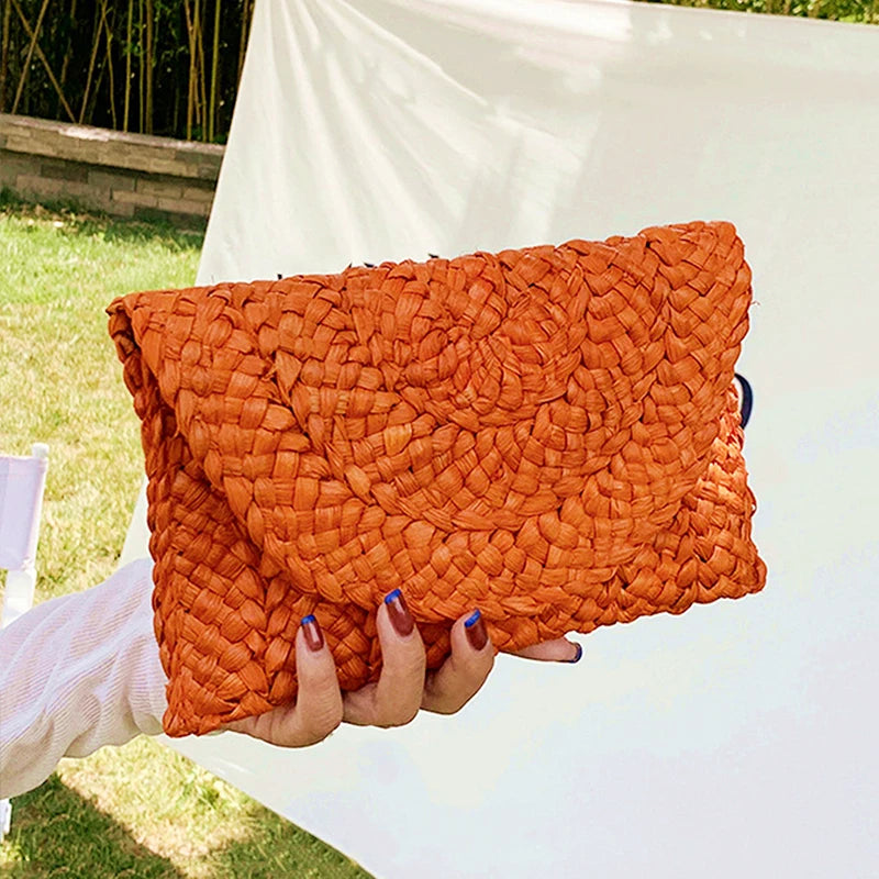 Women’s Handwoven Straw Envelope Clutch Bag
