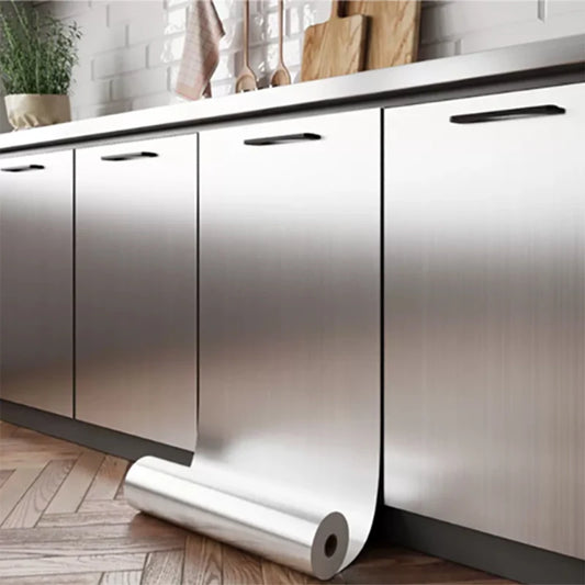 Silver Brushed Stainless Steel Self-Adhesive Wallpaper