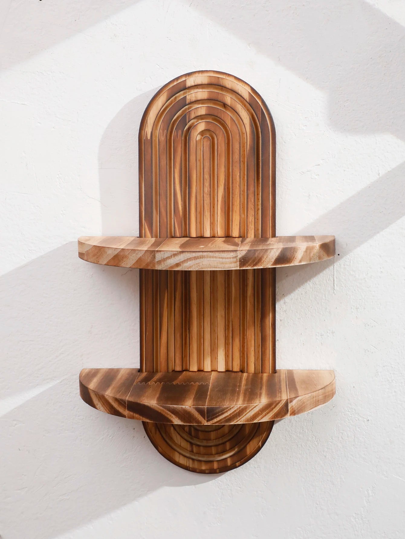 Geometric Natural Wood Wall Mounted Display Shelf