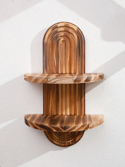 Geometric Natural Wood Wall Mounted Display Shelf
