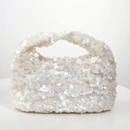 White Sequin Hobo Bag – Elegant Evening Clutch Purse