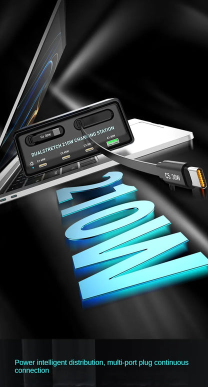 6-in-1 210W Retractable Cable Charging Station
