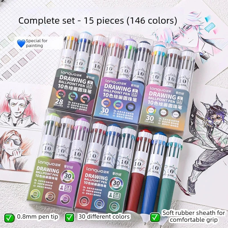 0.8mm Soft Grip Multi-Colour Ballpoint Pen for Drawing & Writing
