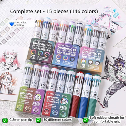 0.8mm Soft Grip Multi-Colour Ballpoint Pen for Drawing & Writing