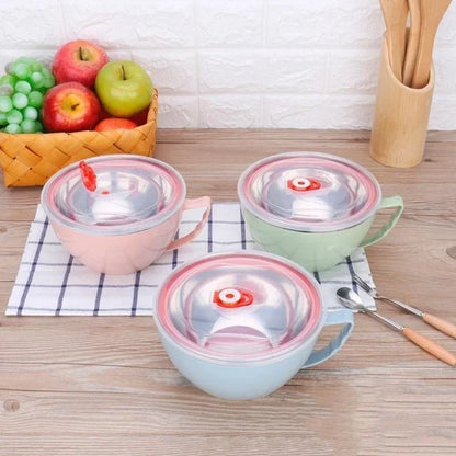 Insulated Stainless Steel Noodle Bowl with Handle & Lid