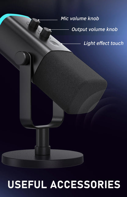 Professional USB & XLR Dynamic Streaming Microphone with RGB Lighting