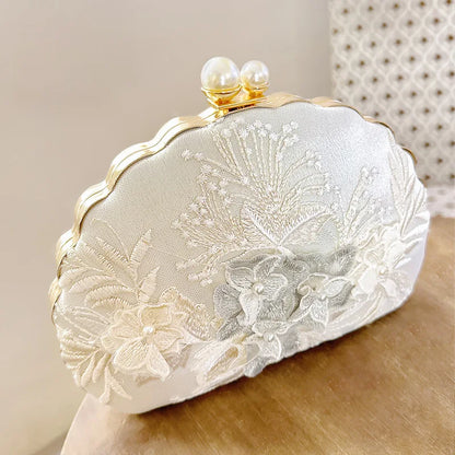 Vintage Lace Shell Evening Clutch Bag