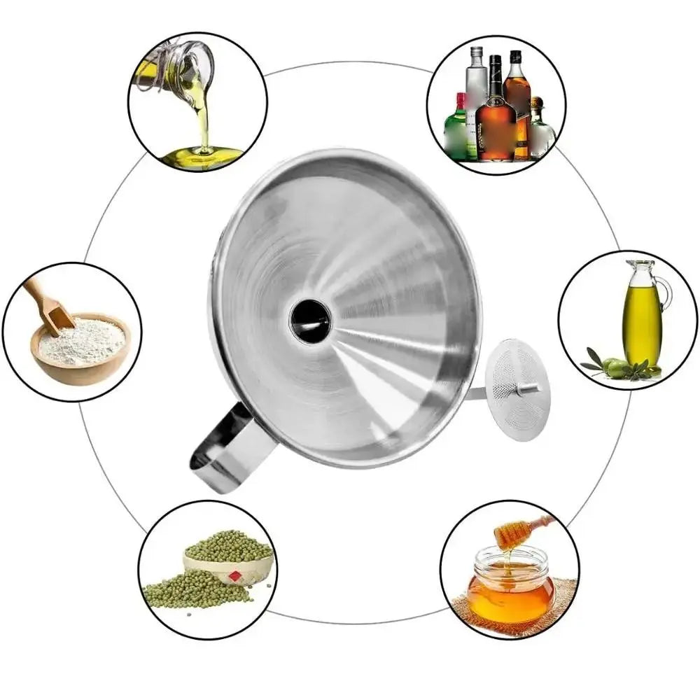 Wide Mouth Kitchen Funnel & Fine Mesh Strainer for Liquids and Powders