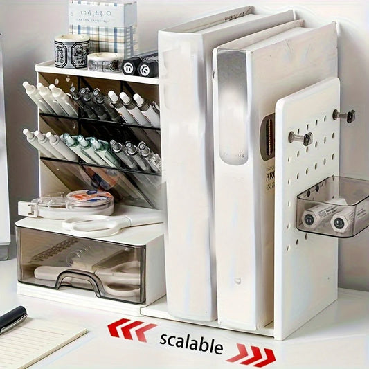 Multifunctional Desk Organizer with Retractable Bookend