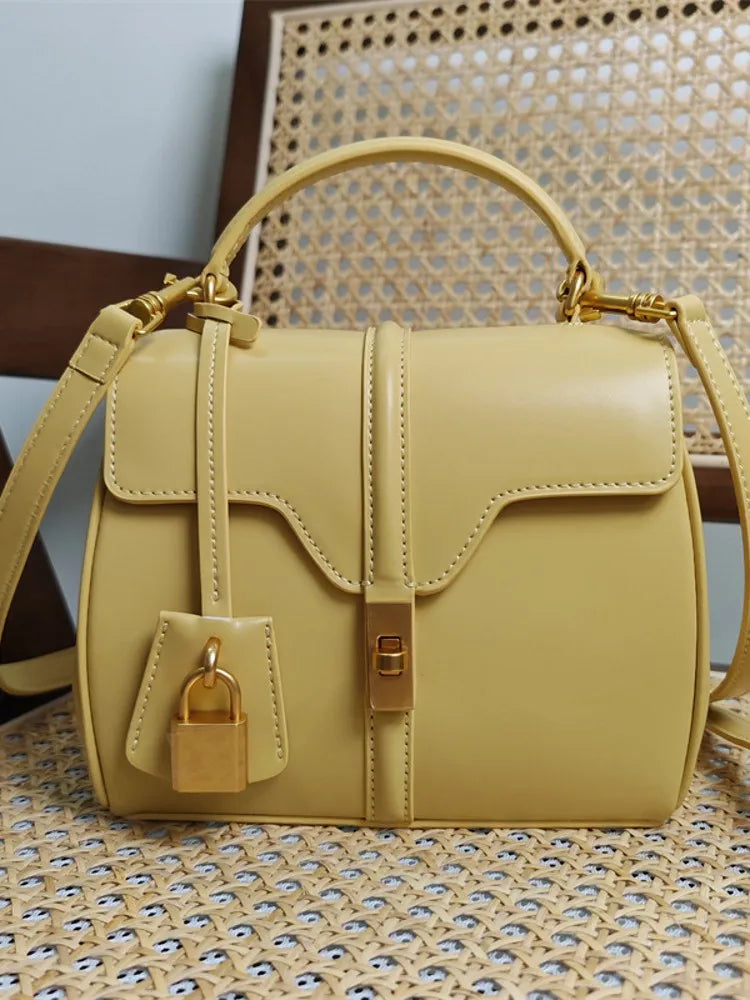 Genuine Split Leather Top Handle Satchel Bag