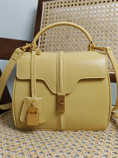 Genuine Split Leather Top Handle Satchel Bag