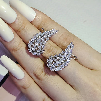 Angel Wing Cubic Zirconia Clip Earrings