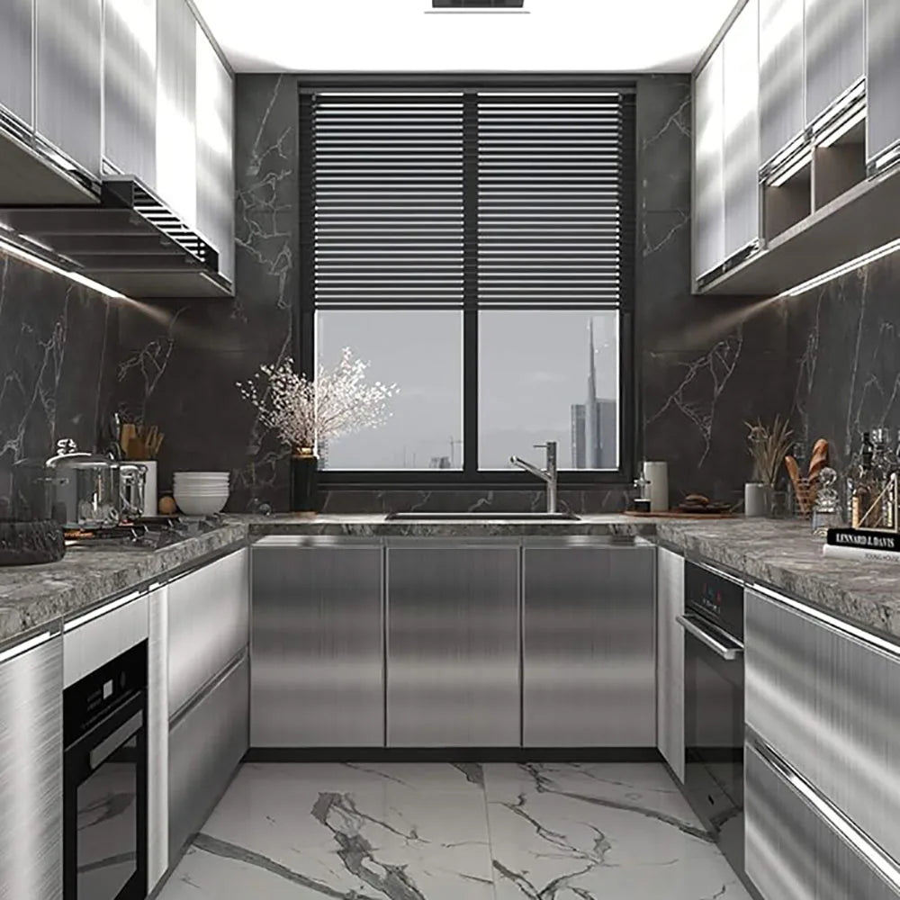 Silver Brushed Stainless Steel Self-Adhesive Wallpaper