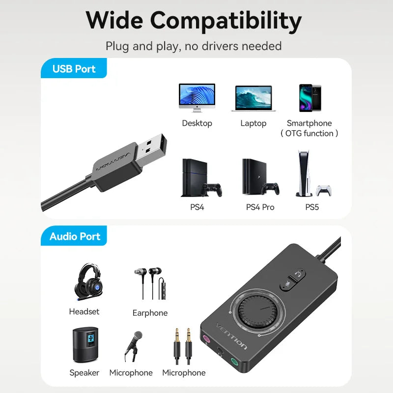 Vention USB External Sound Card USB to 3.5mm