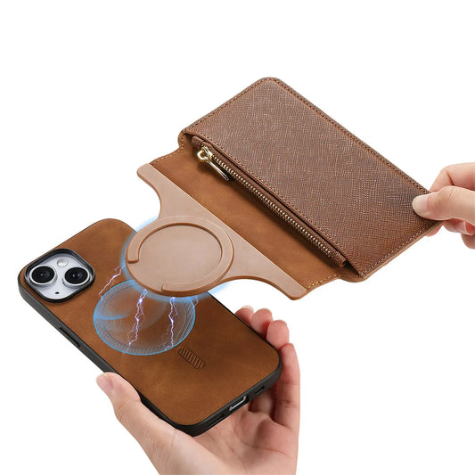 2 in 1 Magnetic Leather Wallet Case For iPhone