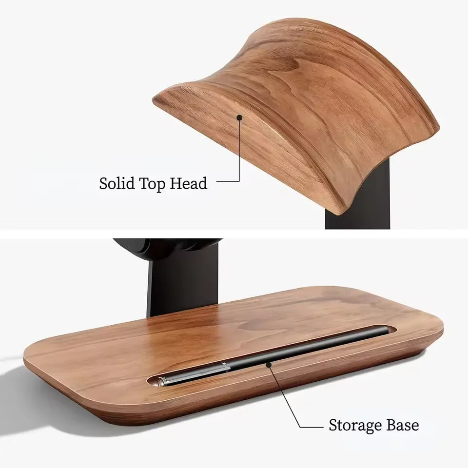 Wood Headphone Stand with Storage Base for Desk