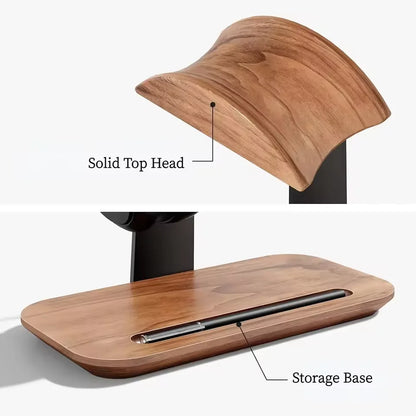 Wood Headphone Stand with Storage Base for Desk