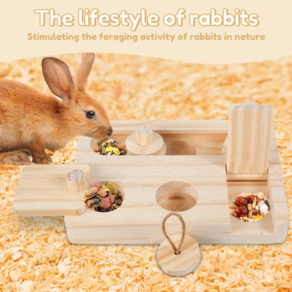 6-in-1 Wooden Small Pet Foraging Puzzle Feeder