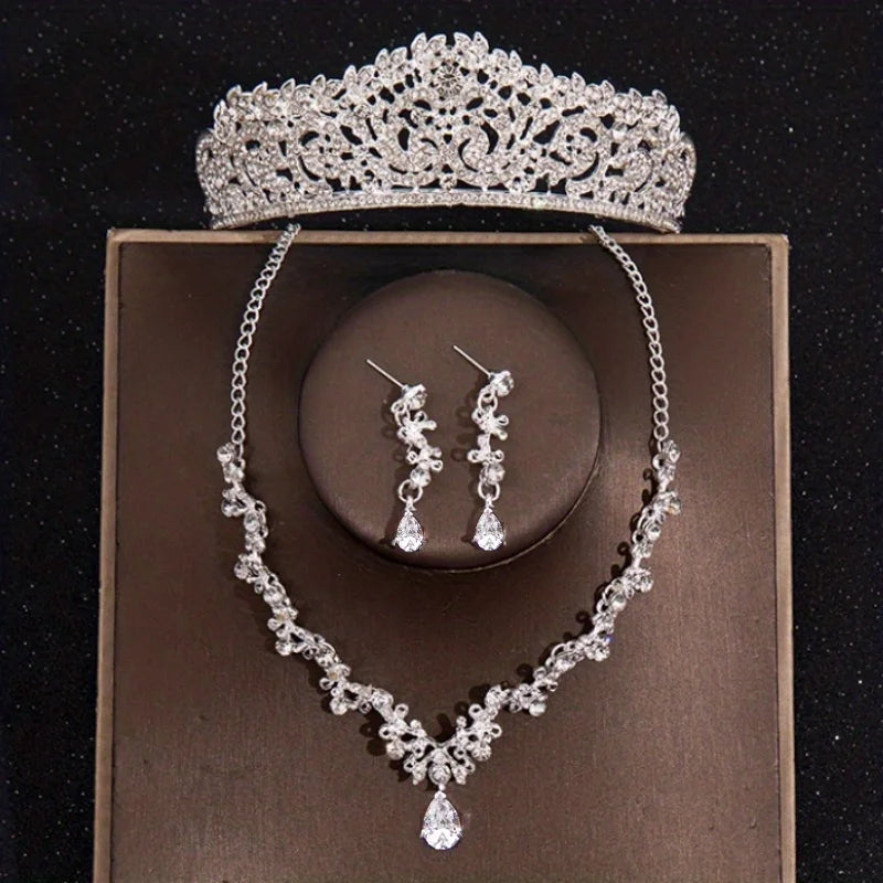 Bridal Crown Necklace Earrings Jewelry Set