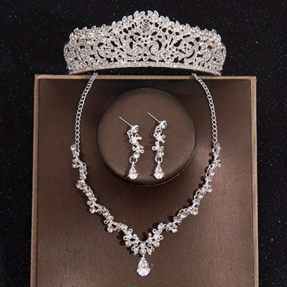 Bridal Crown Necklace Earrings Jewelry Set