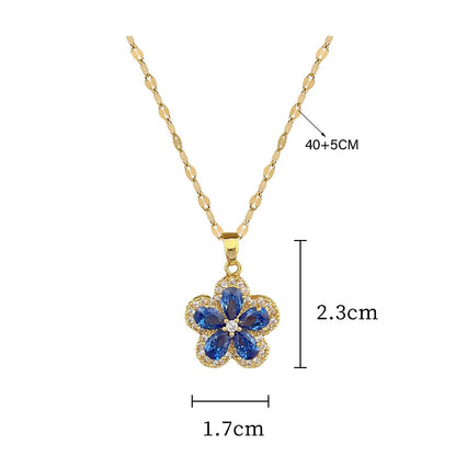 Stainless Steel Lovely Blue Pink Flowers Pendant Necklace Earrings Set