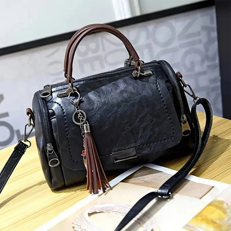 Vintage PU Leather Boston Handbag
