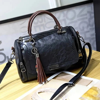 Vintage PU Leather Boston Handbag