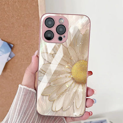 iPhone Case Floral Tempered Glass Red