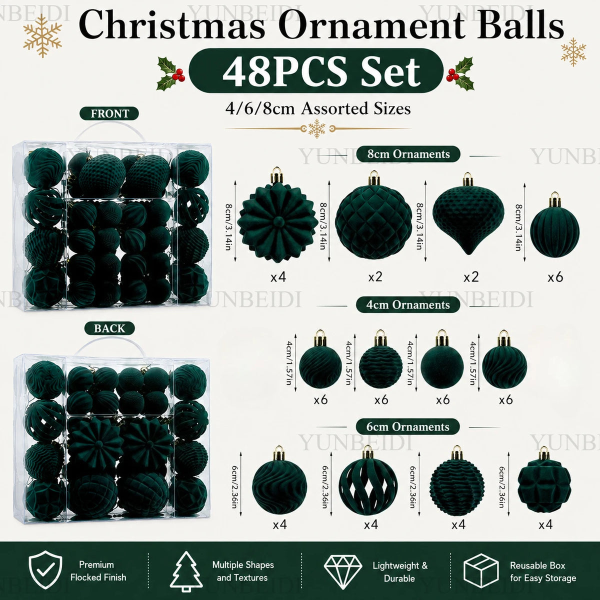 48-Piece Velvet Christmas Bauble Set