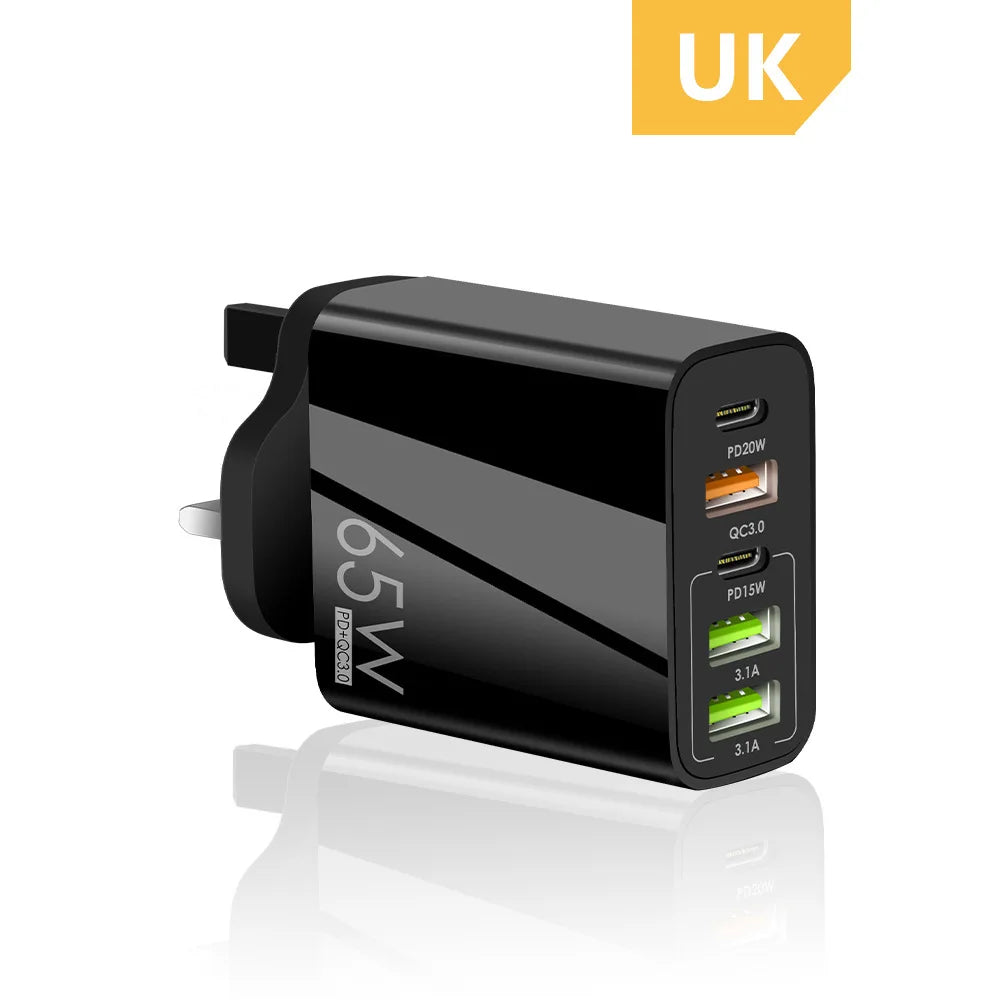 65W 5-Port USB & USB-C Fast Wall Charger