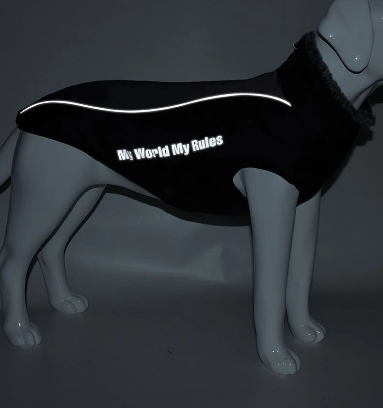 Reflective Winter Dog Coat with Faux Fur Collar for Large Dogs