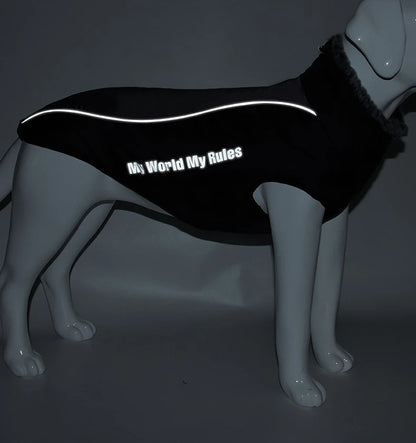 Reflective Winter Dog Coat with Faux Fur Collar for Large Dogs
