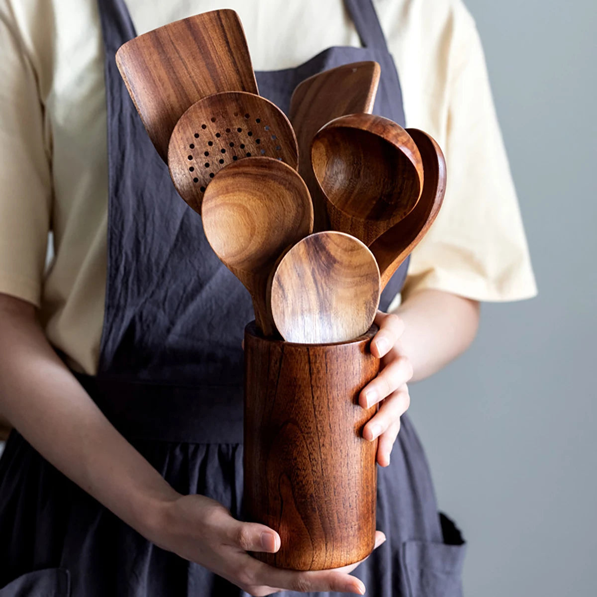 Wooden Kitchen Utensil Set with Storage Holder