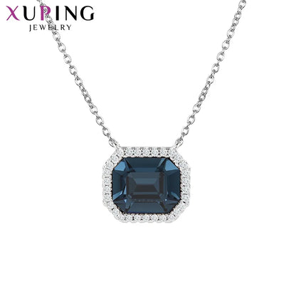 Women’s Rhodium-Color Square Crystal Pendant Necklace