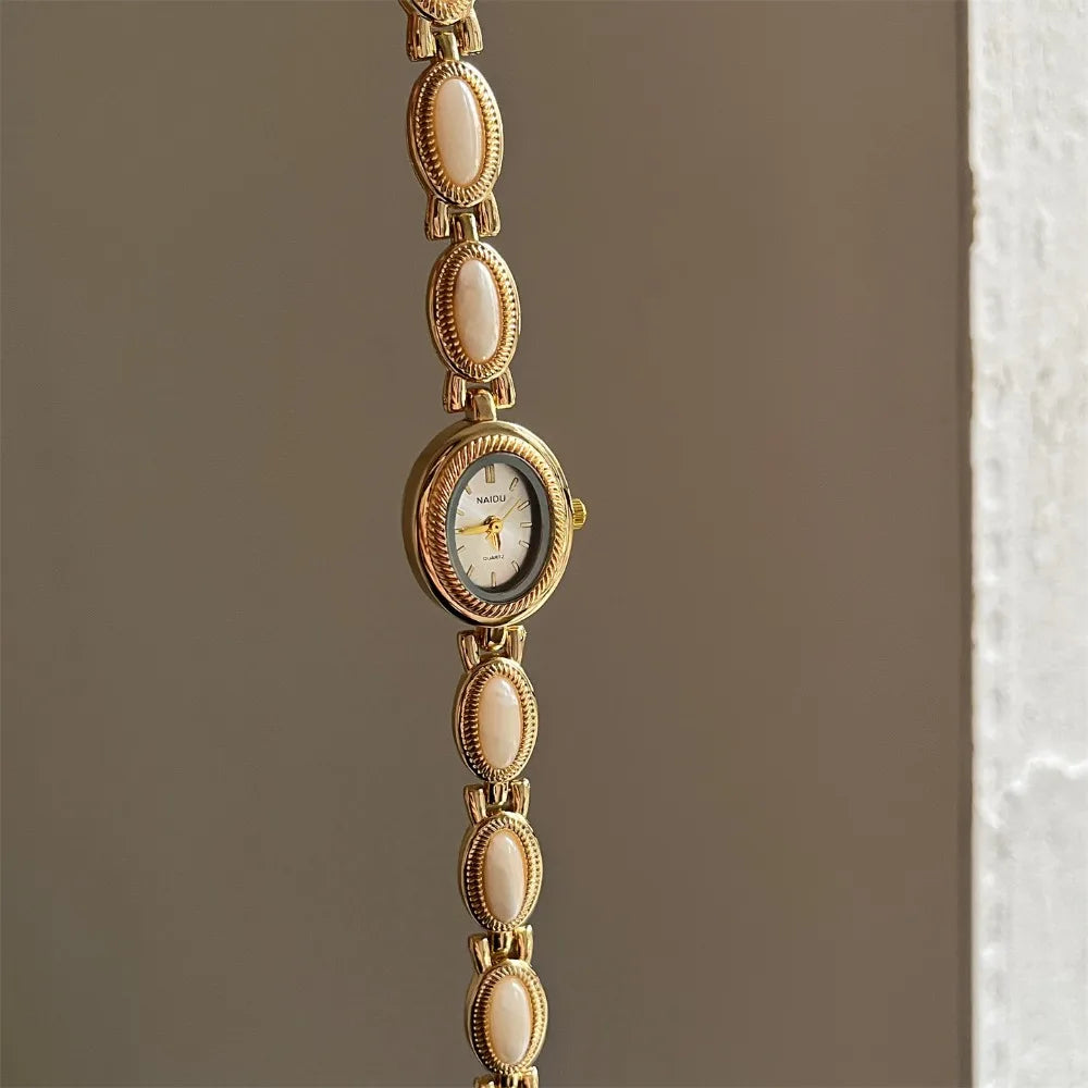 Oval Gemstone-Style Quartz Bracelet Watch