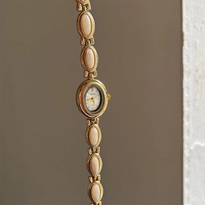 Oval Gemstone-Style Quartz Bracelet Watch