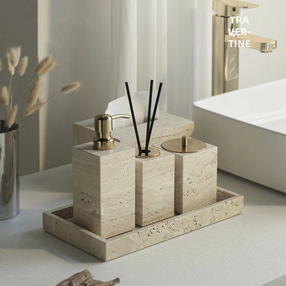 Travertine-Style Bathroom Accessories Set