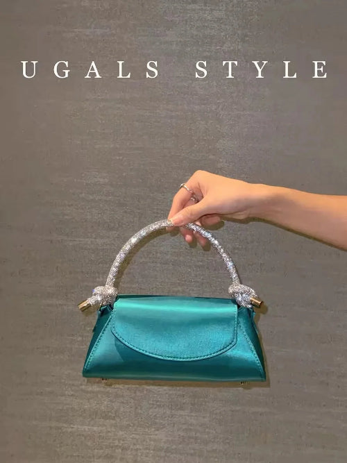 Satin Crystal Handle Evening Bag