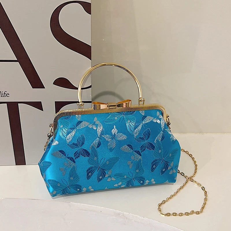 Vintage Embroidered Chain Clutch Handbag