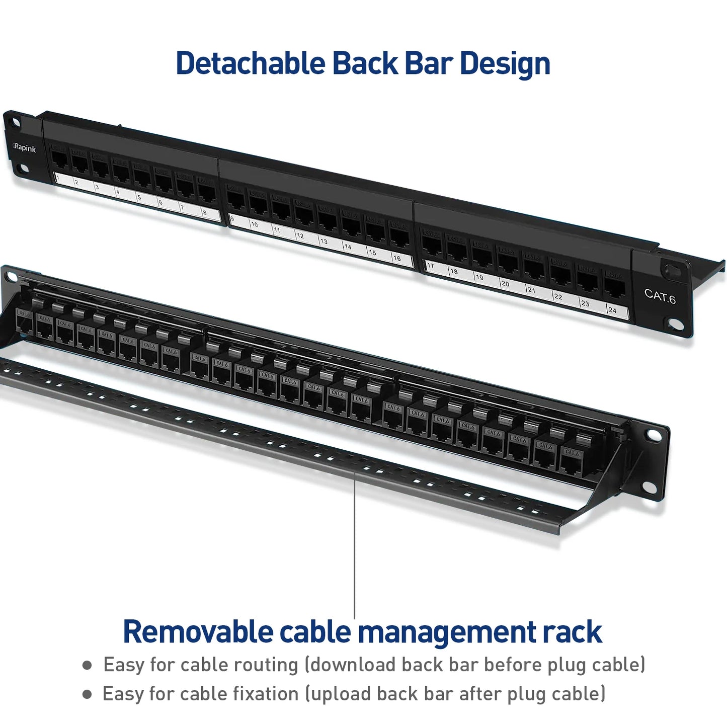 19-Inch RJ45 Keystone Patch Panel with Inline Couplers