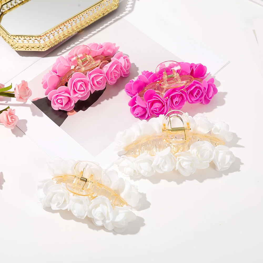 Pink Bubble Flower Hair Claw Clip
