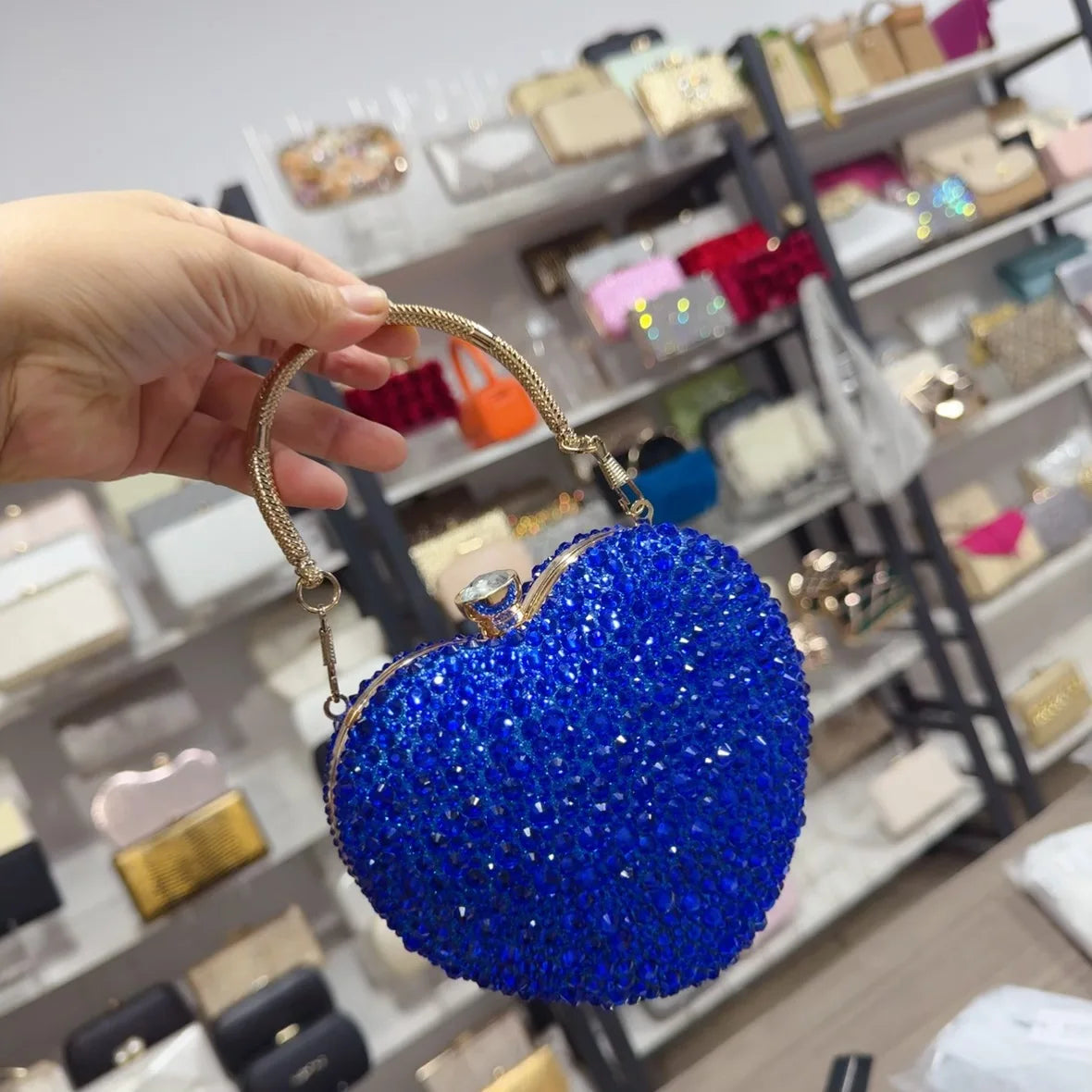 Luxury Heart Crystal Rhinestone Evening Clutch Bag