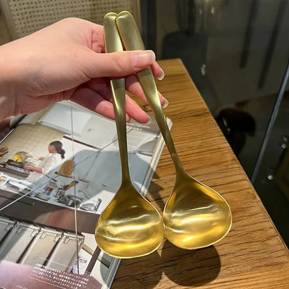 Golden Stainless Steel Soup & Hot Pot Serving Spoons (Set of 2)