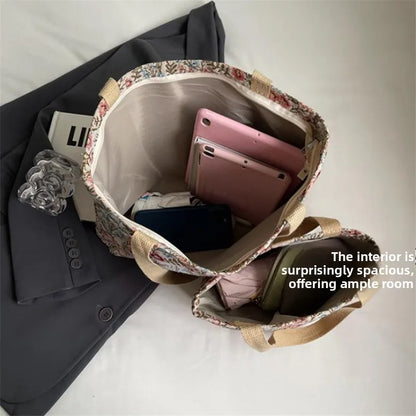 Embroidered Floral Canvas Tote Bag