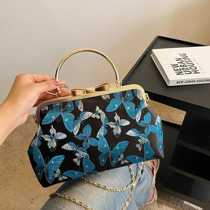 Vintage Embroidered Chain Clutch Handbag
