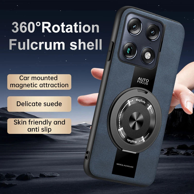 Luxury Magnetic Leather Phone Case with Rotating Ring Stand