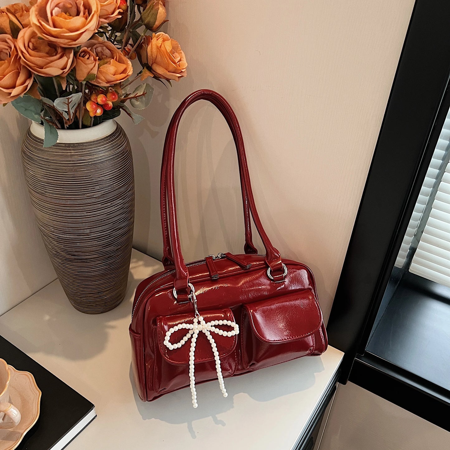 Bow Accent Shoulder Handbag