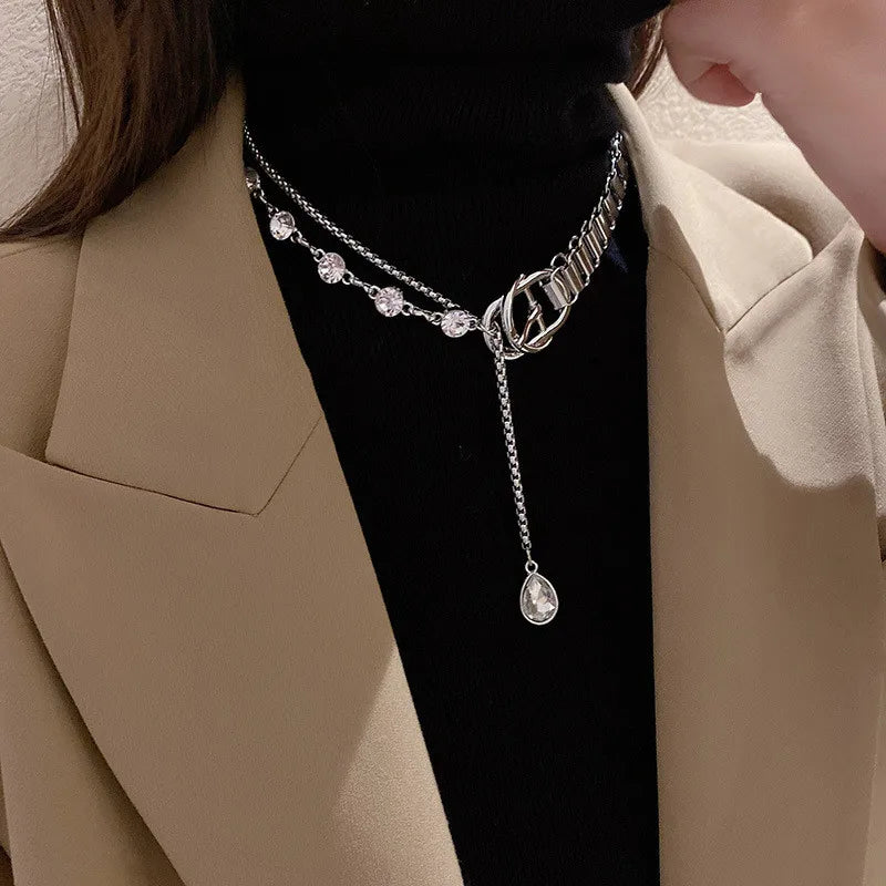 Geometric Crystal Choker Pendant Necklace