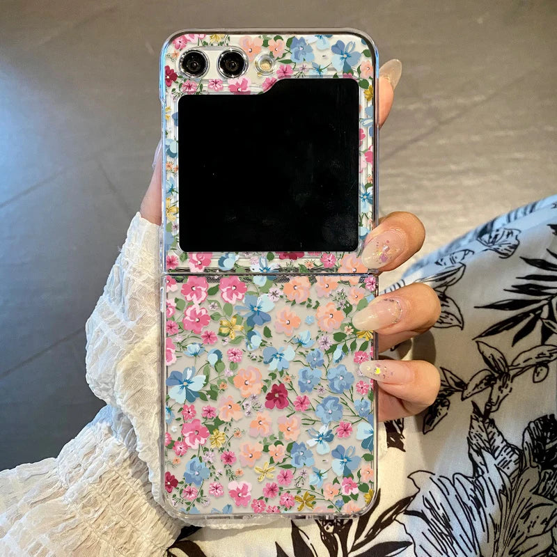 Purple Flower Phone Case For Samsung Galaxy Z Flip3 Flip4 Flip5 Flip6