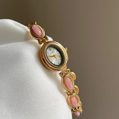 Oval Gemstone-Style Quartz Bracelet Watch